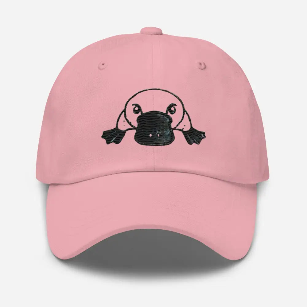 Pink embroidered platypus dad hat – chino cotton twill antique buckle cap for women