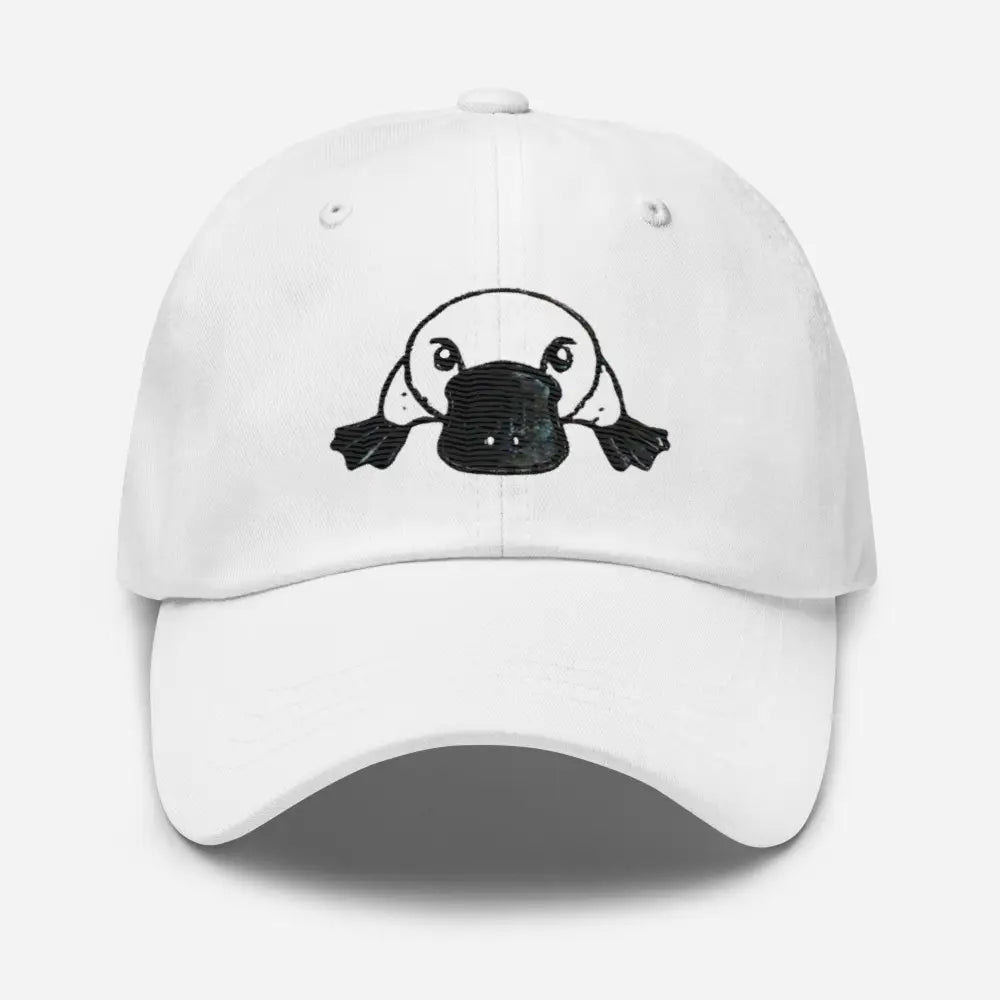 Navy embroidered platypus dad hat – chino cotton twill antique buckle adjustable cap