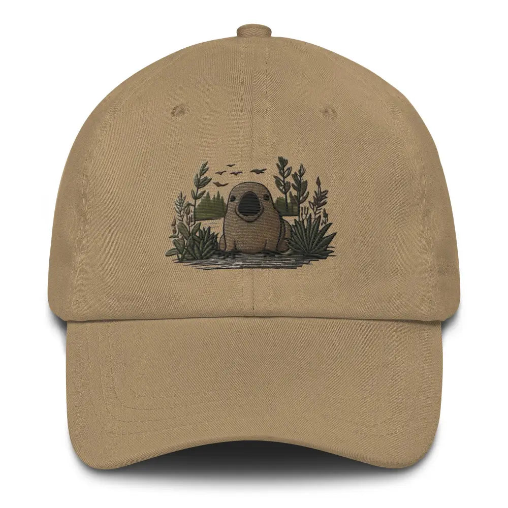 Khaki embroidered platypus chino cotton twill hat – adjustable wildlife baseball cap