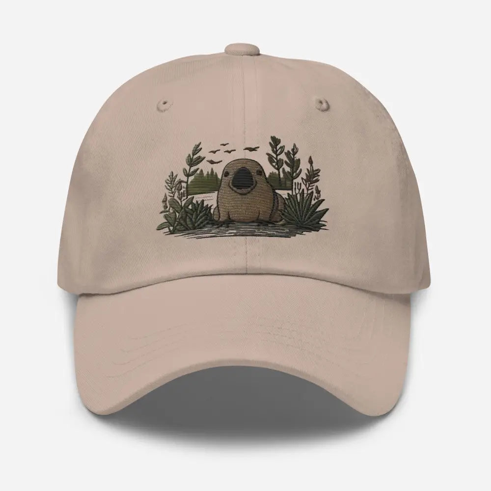 Stone embroidered platypus chino cotton twill hat – adjustable wildlife baseball cap