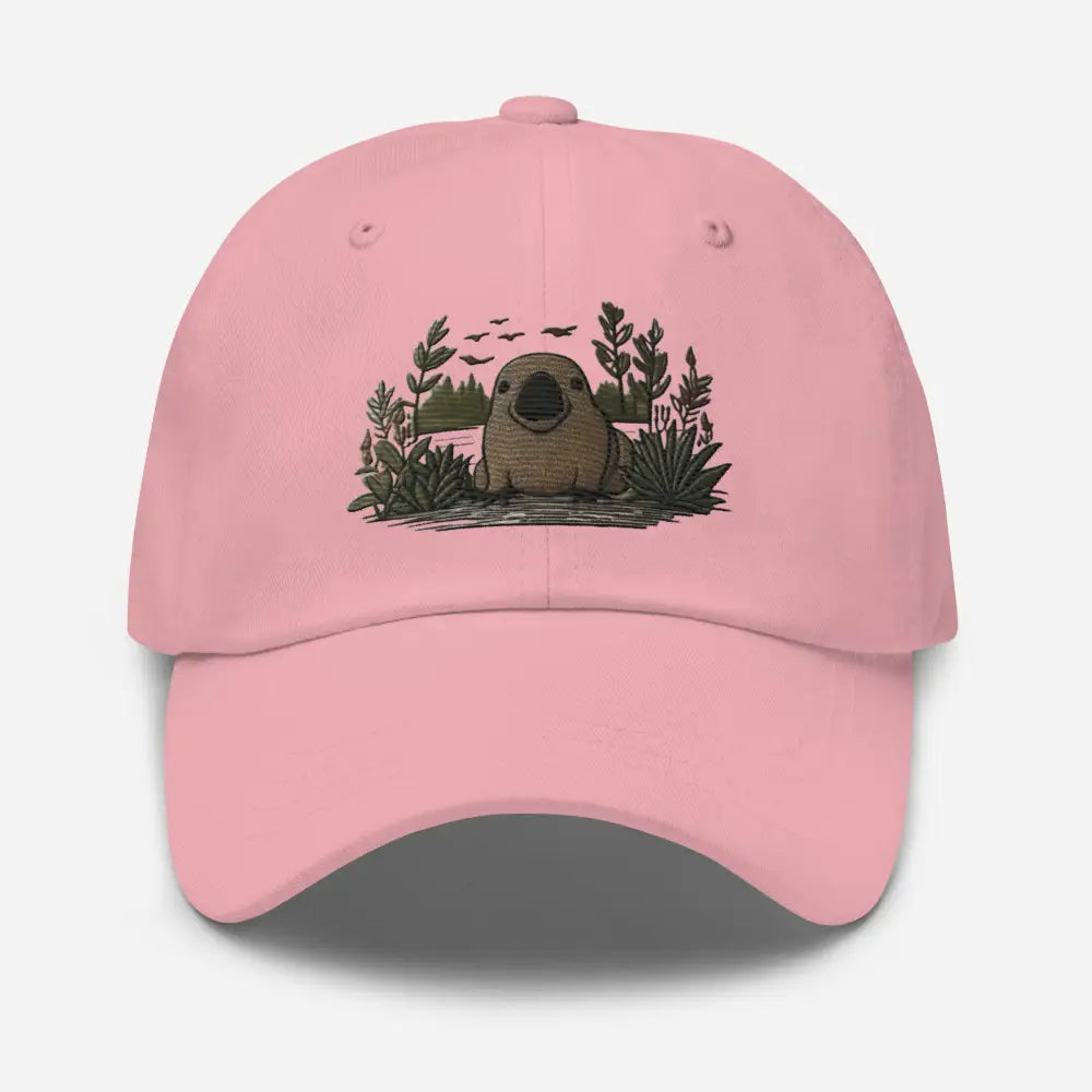 Pink embroidered platypus chino cotton twill hat – adjustable wildlife cap for women