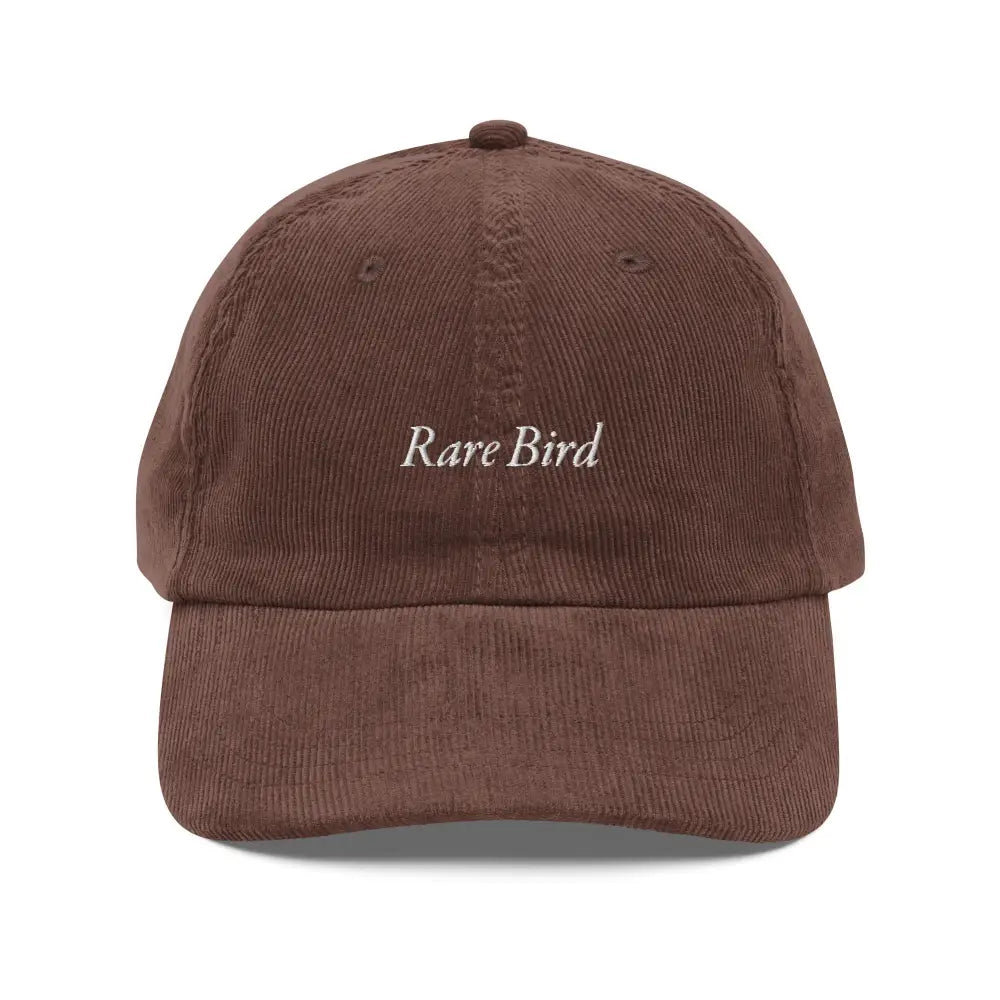 Brown corduroy cap with embroidered rare bird vintage design