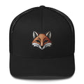 Trini Skies black trucker hat with embroidered fox head