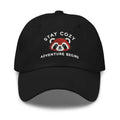 Black embroidered red panda Stay Cozy dad hat – chino cotton twill adjustable wildlife cap