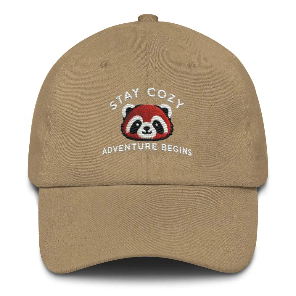 Khaki embroidered red panda Stay Cozy dad hat – chino cotton twill adjustable cap