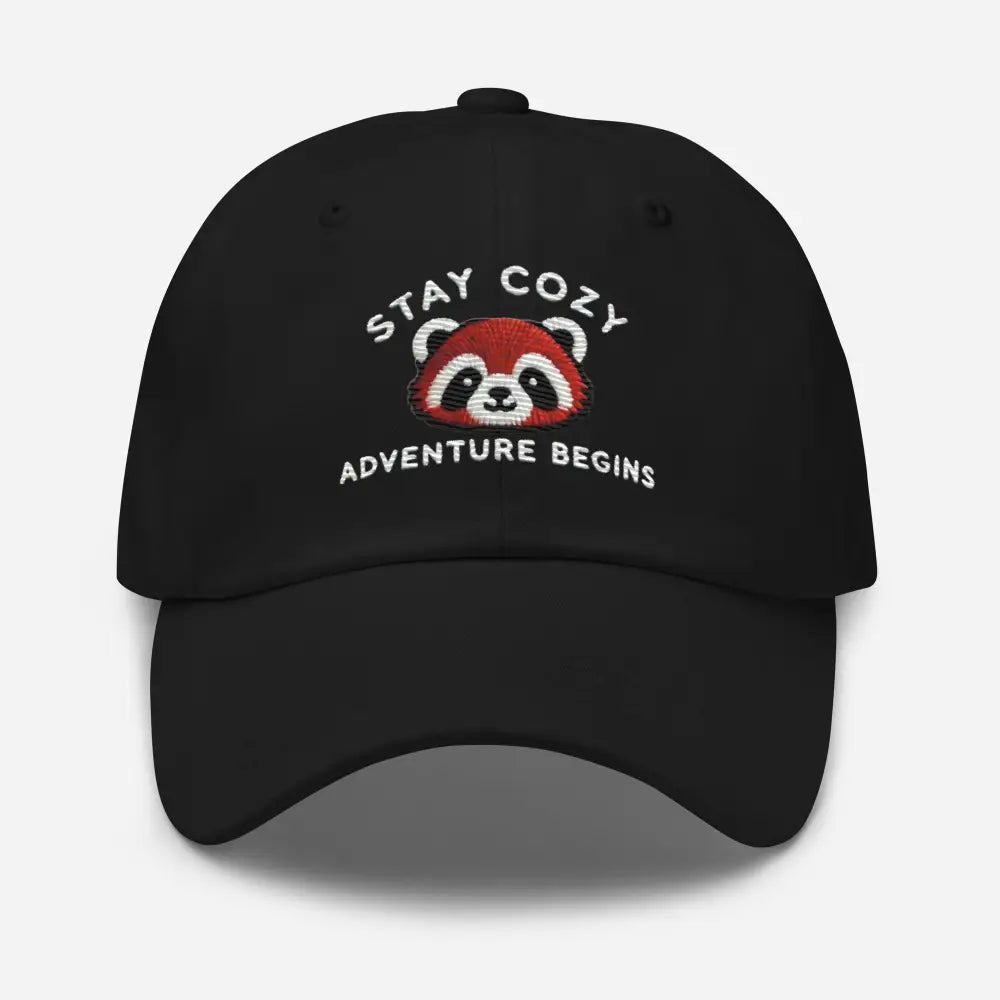 Navy embroidered red panda Stay Cozy hat – chino cotton twill wildlife baseball cap