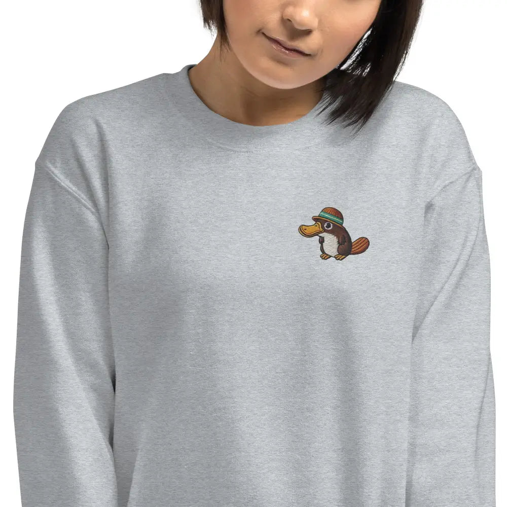 Light grey embroidered relaxed platypus sweatshirt – wildlife nature classic fit crewneck
