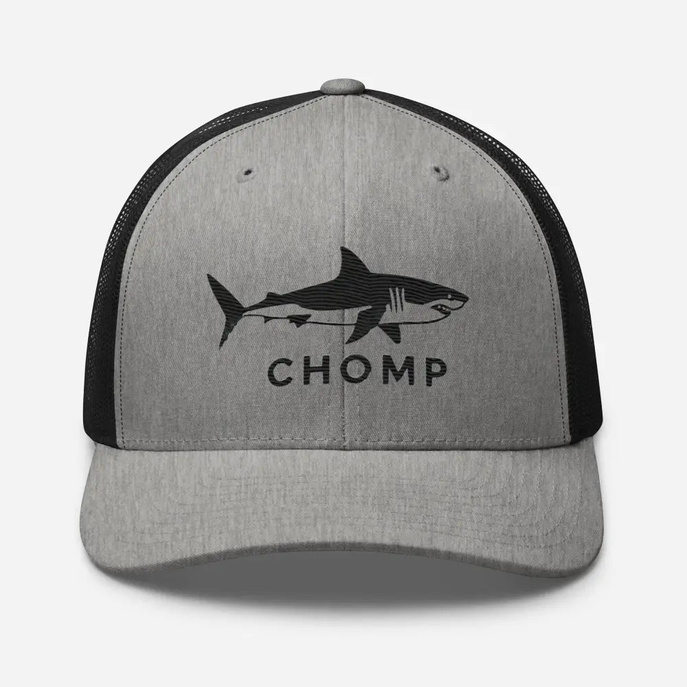 Gray Black Six-Panel Trucker Cap with Embroidered Shark Mesh