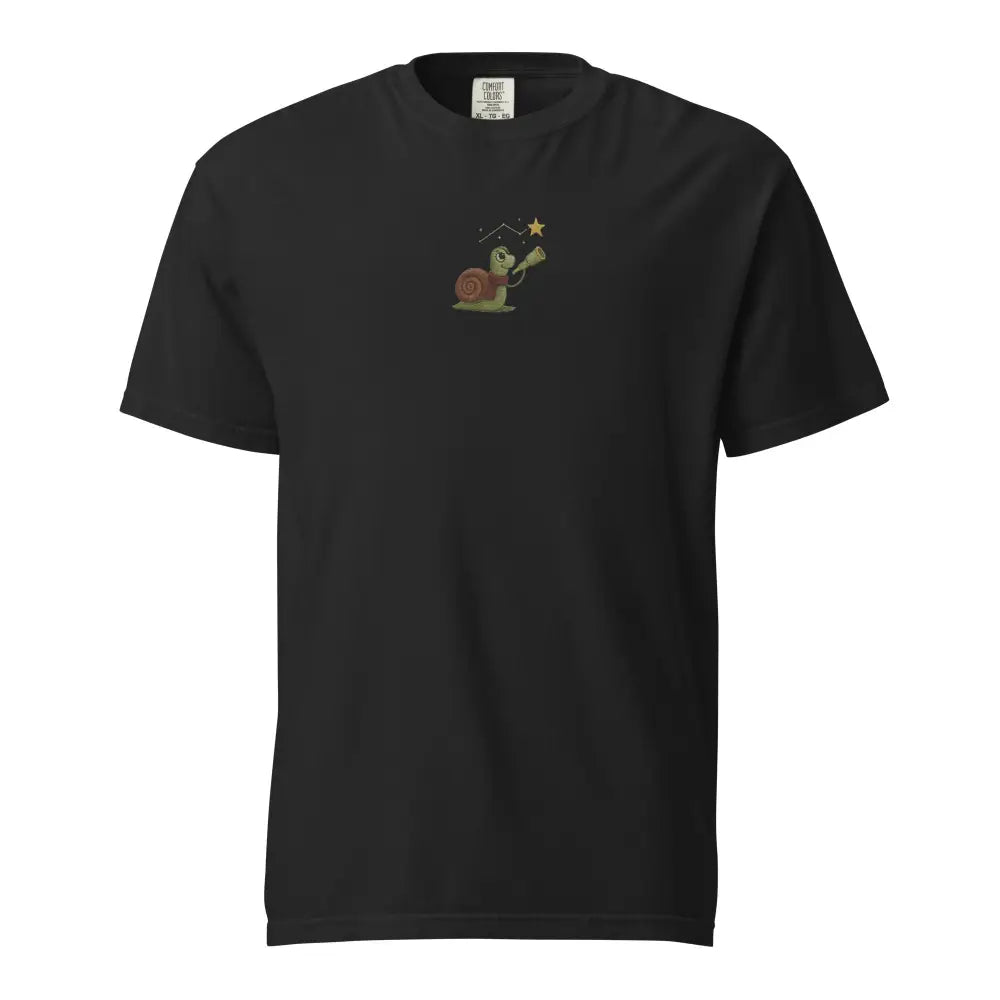 Embroidered Star Gazer Snail Tee in black from Trini Skies