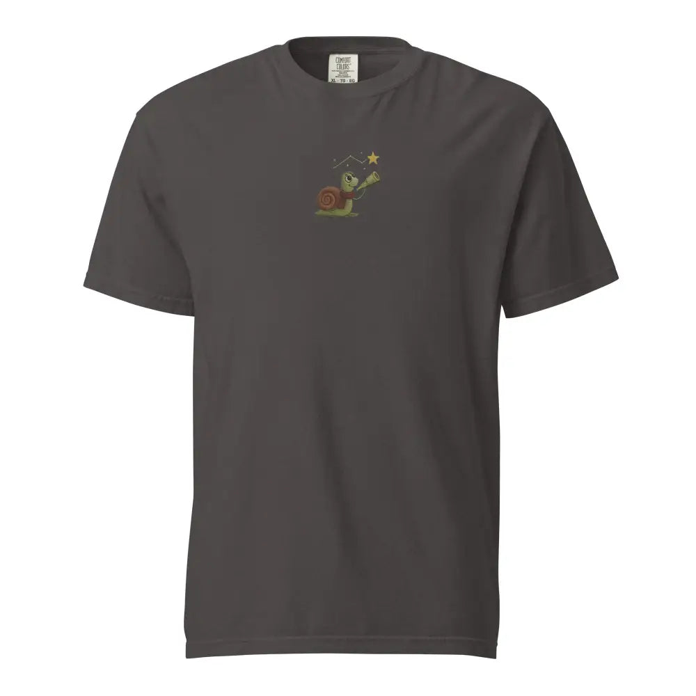 Embroidered Star Gazer Snail Tee in dark grey from Trini Skies
