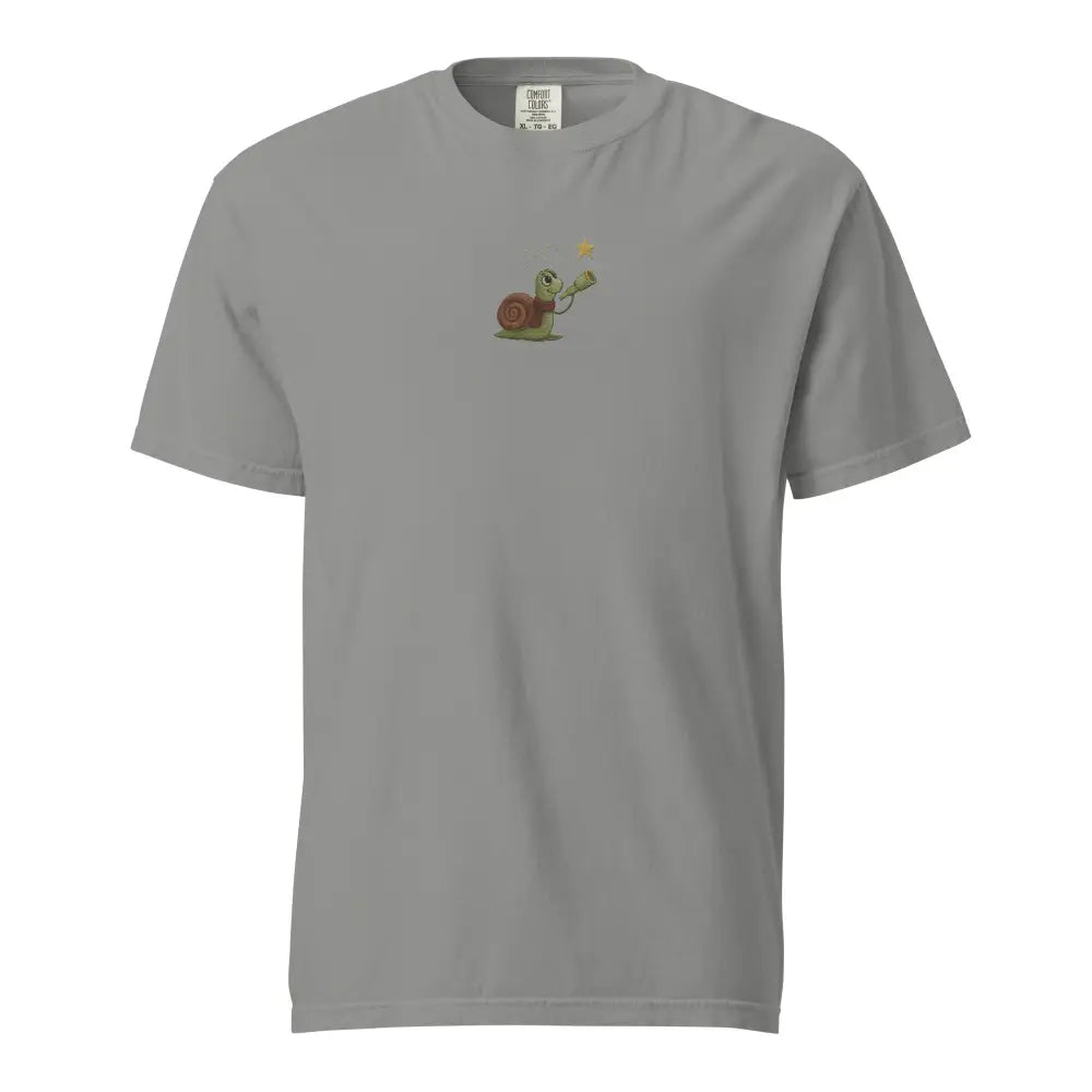 Embroidered Star Gazer Snail tee from Trini Skies, breathable shirt crafted