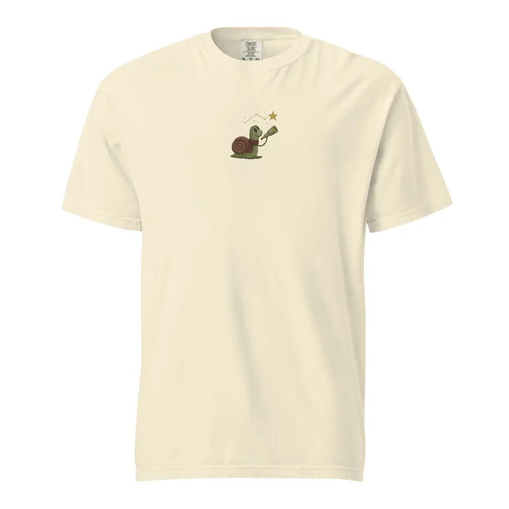 Embroidered Star Gazer Snail Tee by Trini Skies, breathable cream shirt