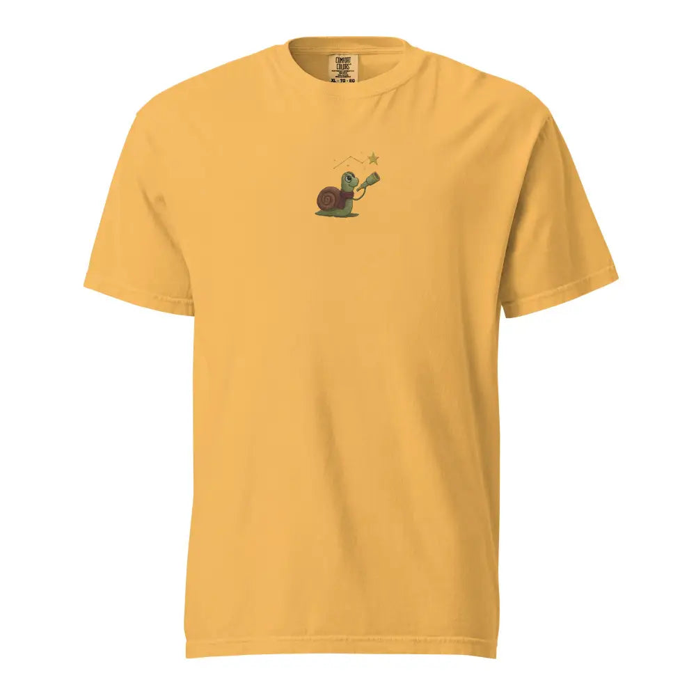 Embroidered Star Gazer Snail Tee in mustard yellow by Trini Skies
