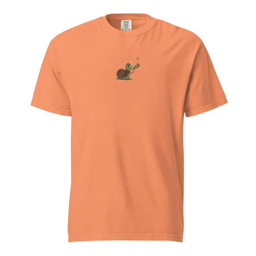 Embroidered Star Gazer Snail Tee in peach, Trini Skies breathable shirt