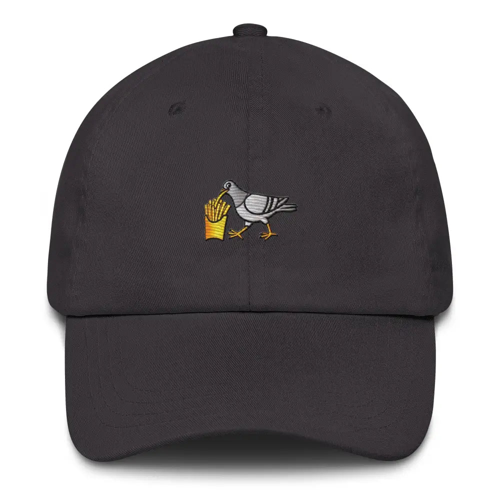 Dark gray French fries embroidered pigeon dad hat in chino cotton twill