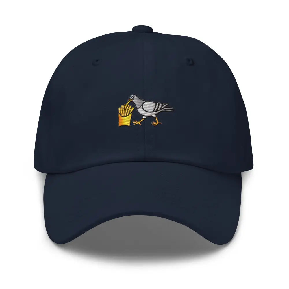 Navy blue french fries embroidered pigeon dad hat in chino cotton twill