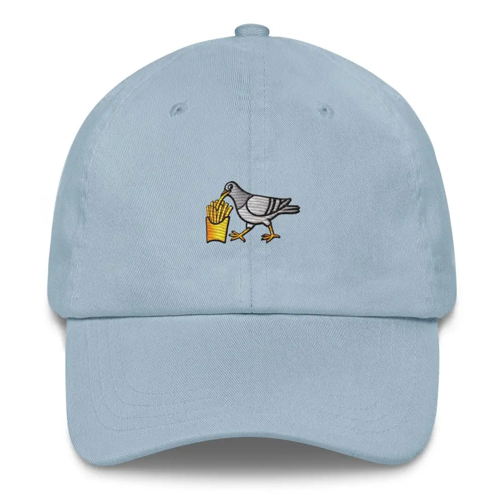 Light blue french fries embroidered pigeon dad hat in chino cotton twill