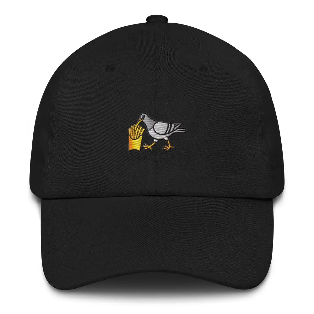Trini Skies french fries embroidered pigeon on chino cotton twill dad hat
