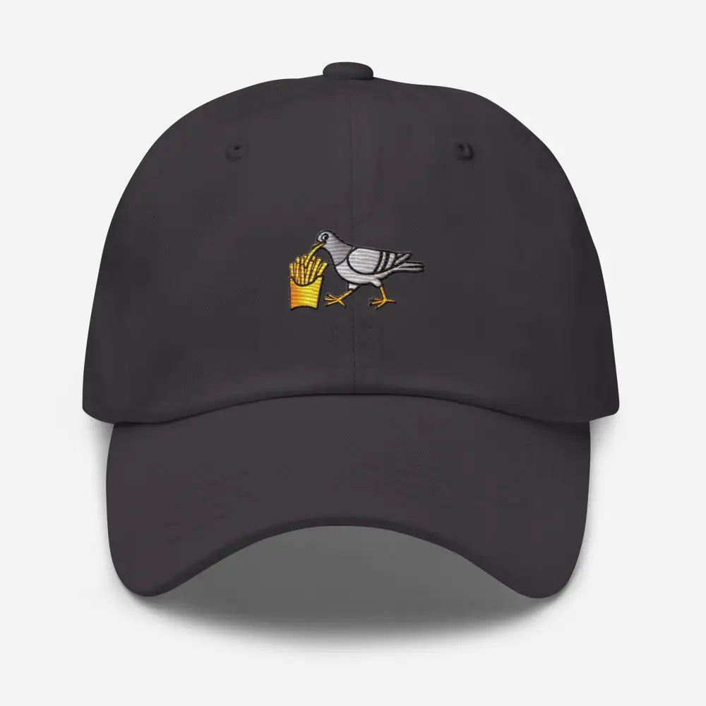 Dark gray Trini Skies french fries embroidered pigeon dad hat in chino cotton twill