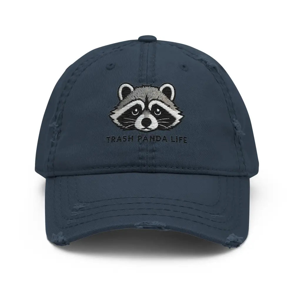 Black distressed embroidered Trash Panda Life dad hat – funny raccoon adjustable cotton cap