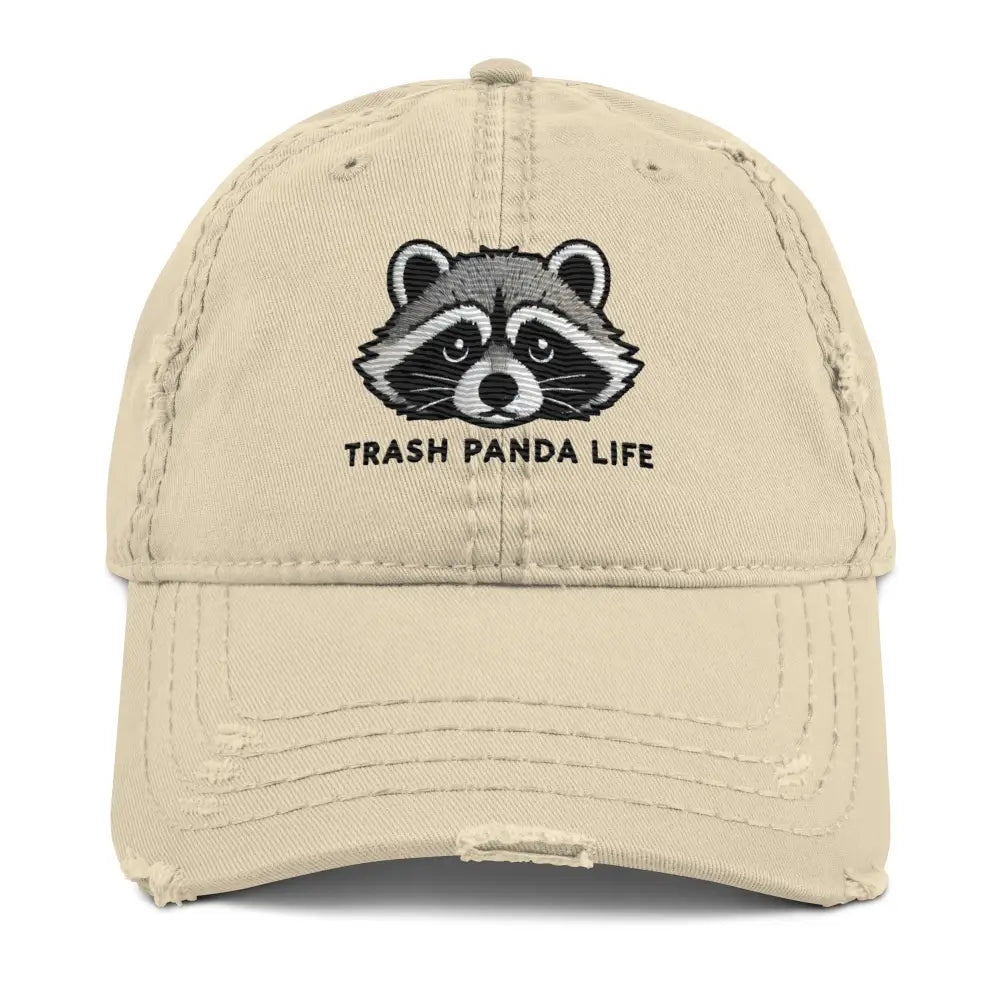 Stone distressed embroidered Trash Panda Life dad hat – funny raccoon adjustable cap