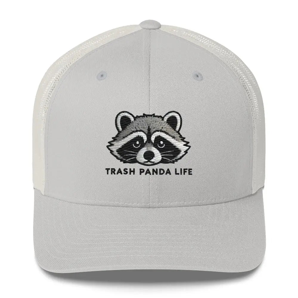 Charcoal black embroidered trash panda wildlife trucker cap – funny raccoon mesh hat