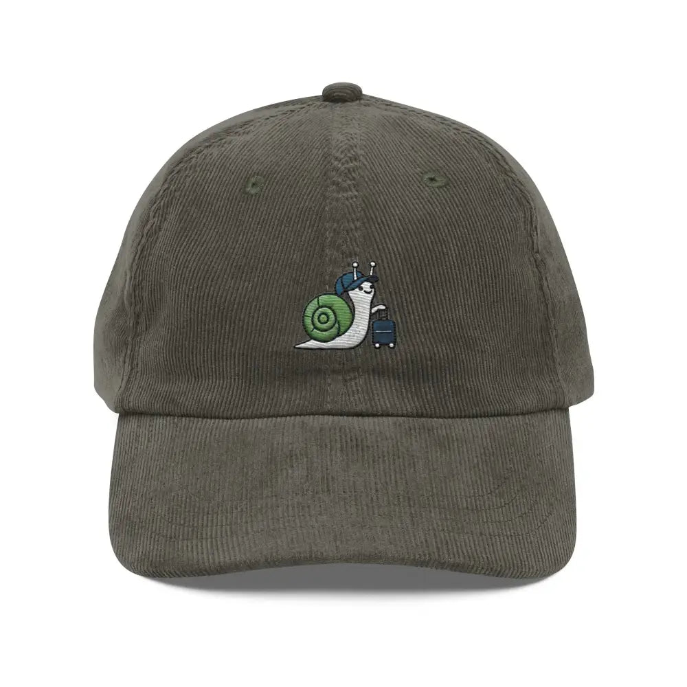 Trini Skies embroidered traveling snail vintage corduroy hat