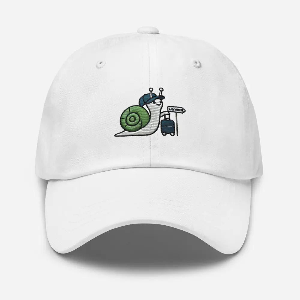 Traveling Snail Embroidered Vintage Corduroy Cap White