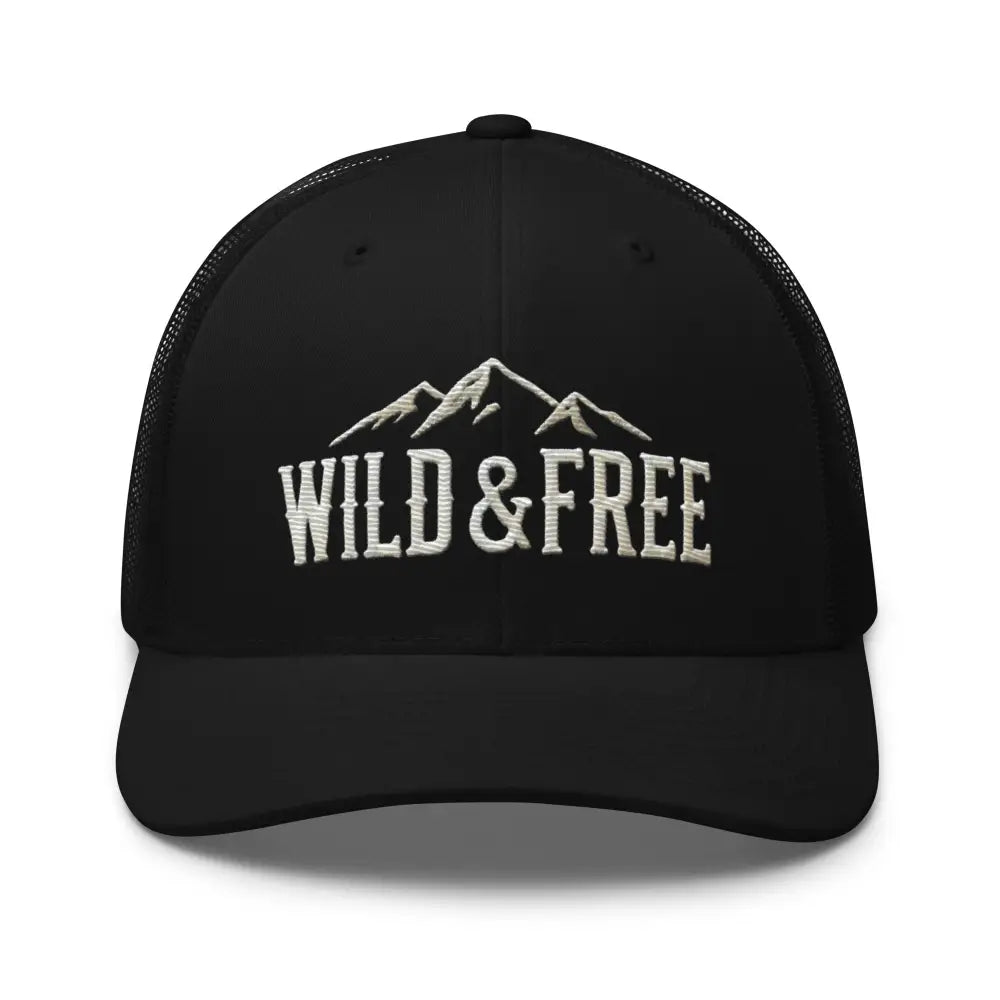 Embroidered Wild Free Mountain Trucker Hat by Trini Skies