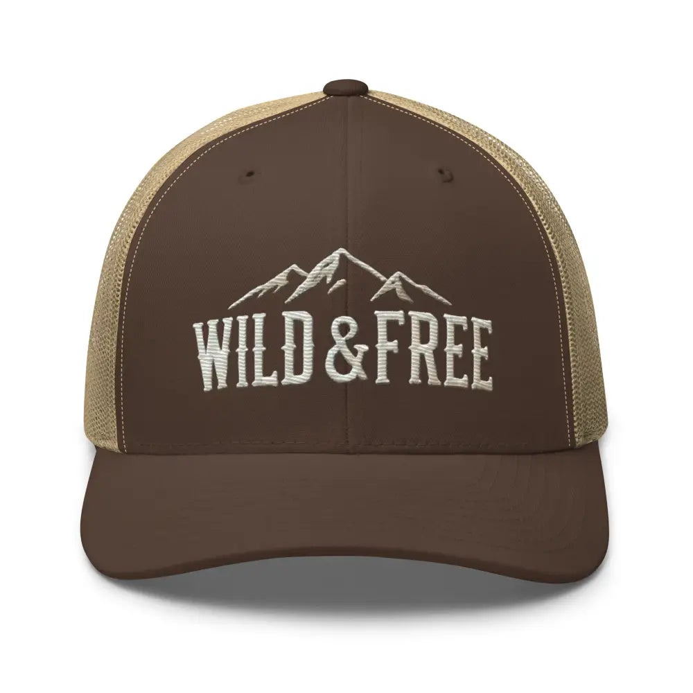 Embroidered Wild Free Mountain Trucker Hat by Trini Skies