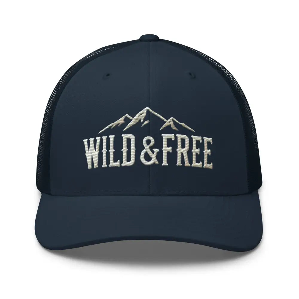 Embroidered Wild Trini Skies trucker hat with mountains