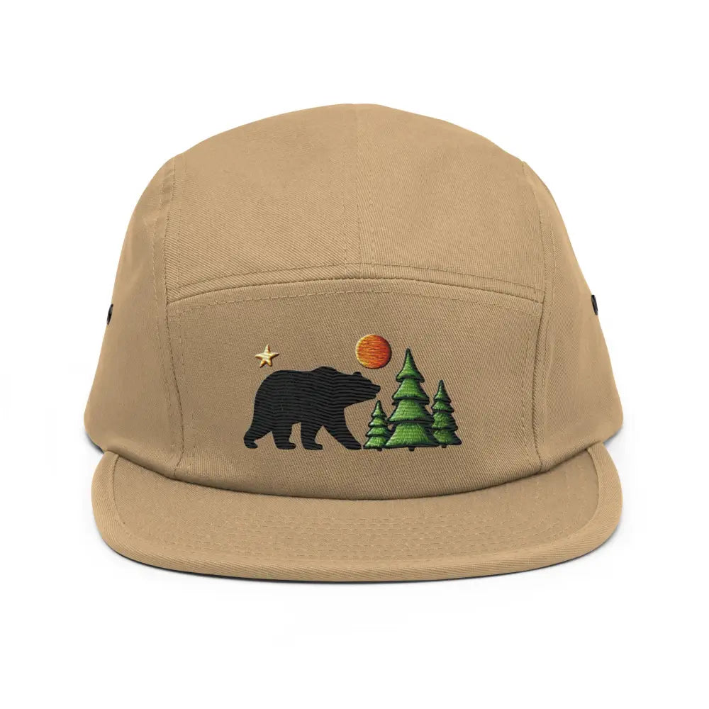 Tan embroidered wildlife nature five panel cap for camping hiking