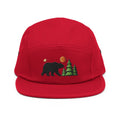 Embroidered wildlife nature five panel cap with bear, trees, moon, star for camping hiking