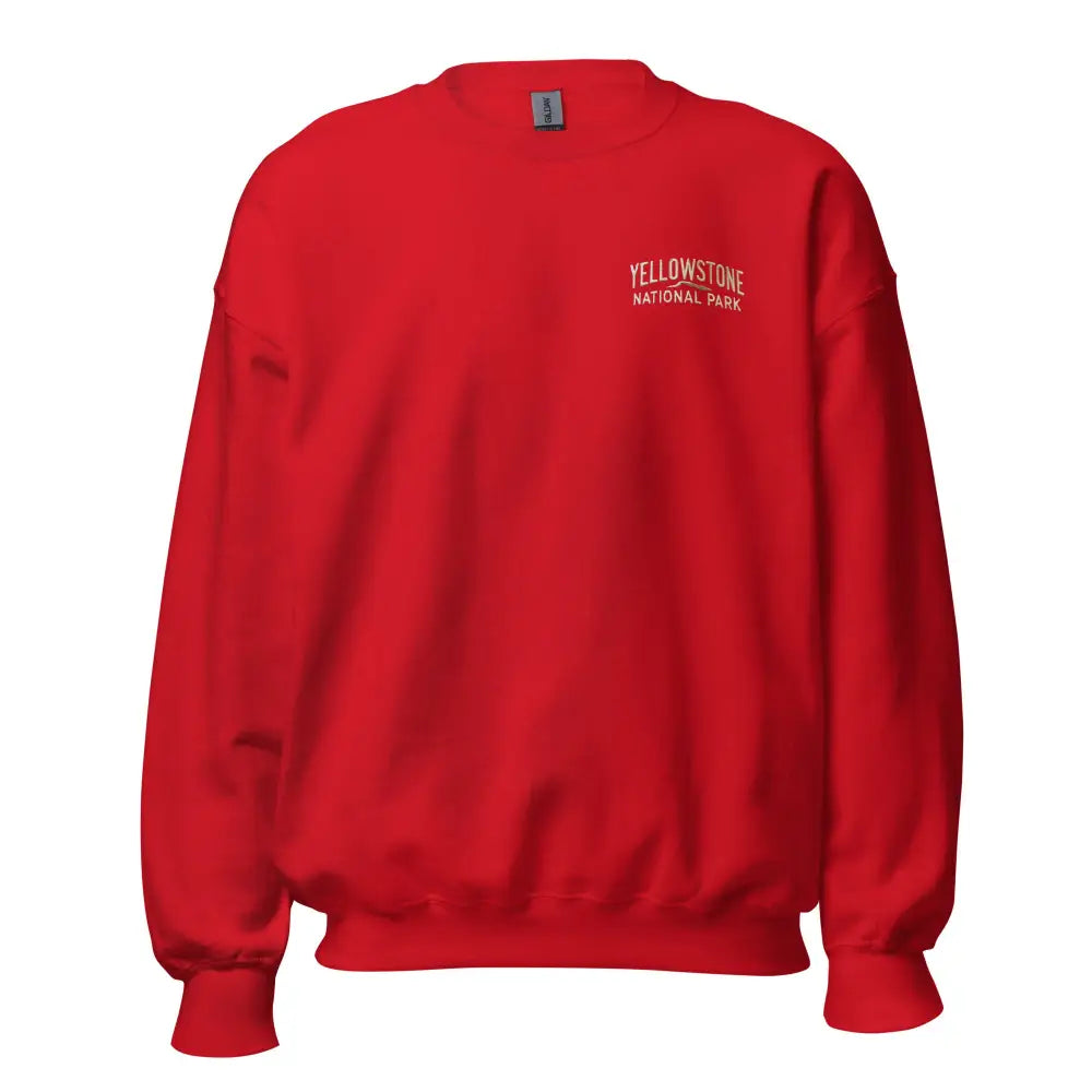 Embroidered Yellowstone National Park unisex sweatshirt in red with long sleeves