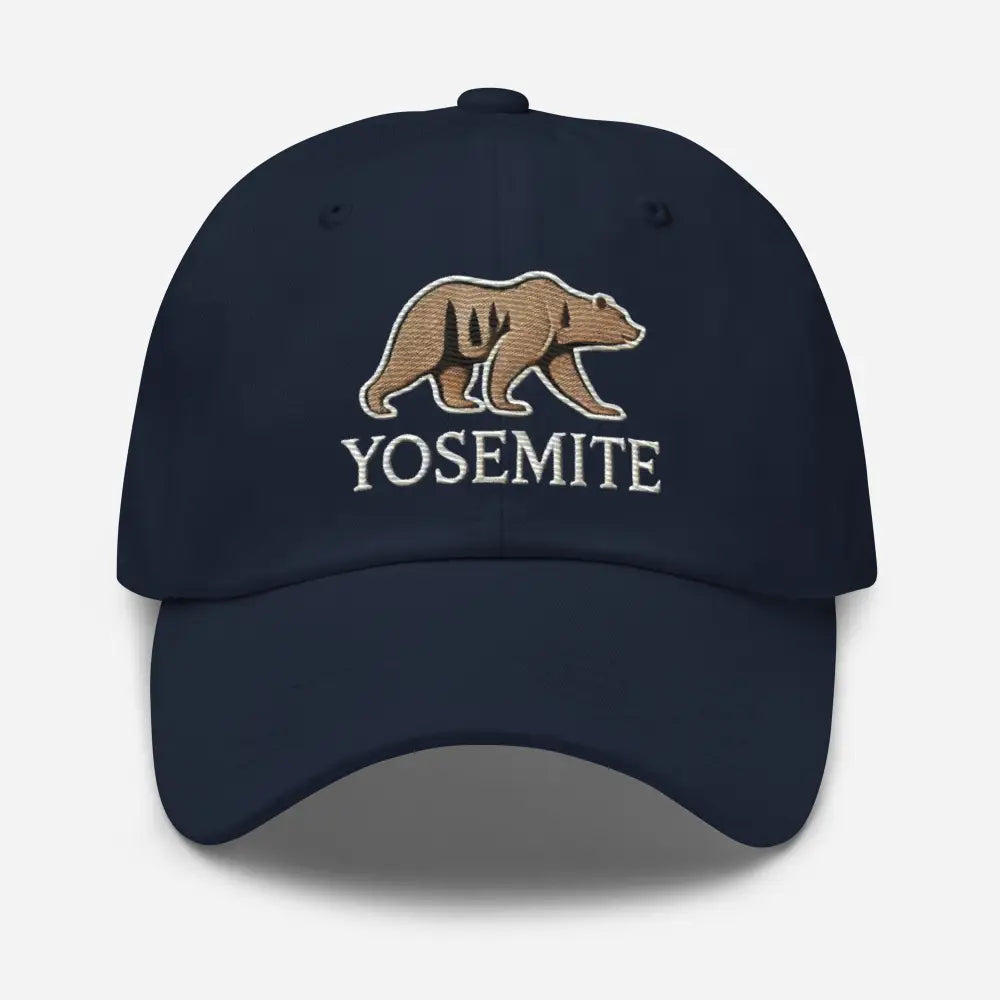 Navy embroidered Yosemite wildlife bear dad hat – National Park cotton baseball cap