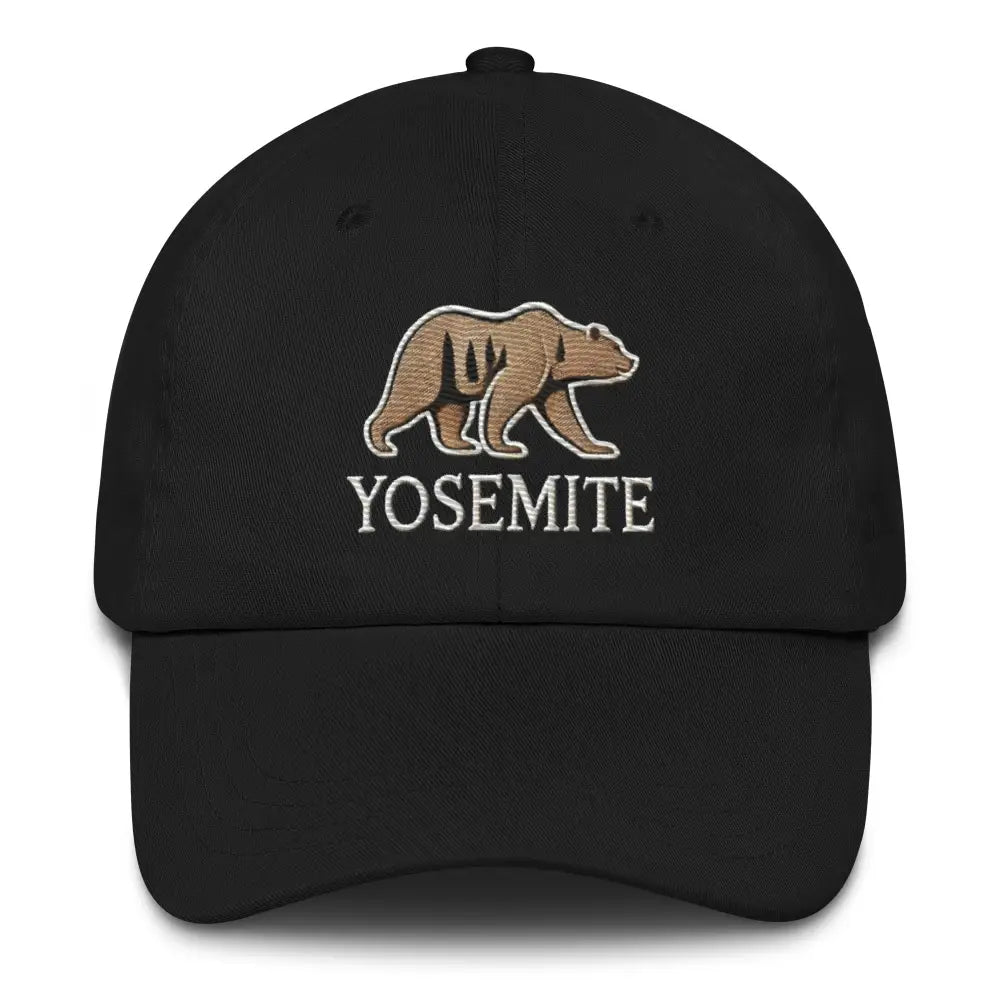 Black embroidered Yosemite wildlife bear dad hat – National Park adjustable cotton cap