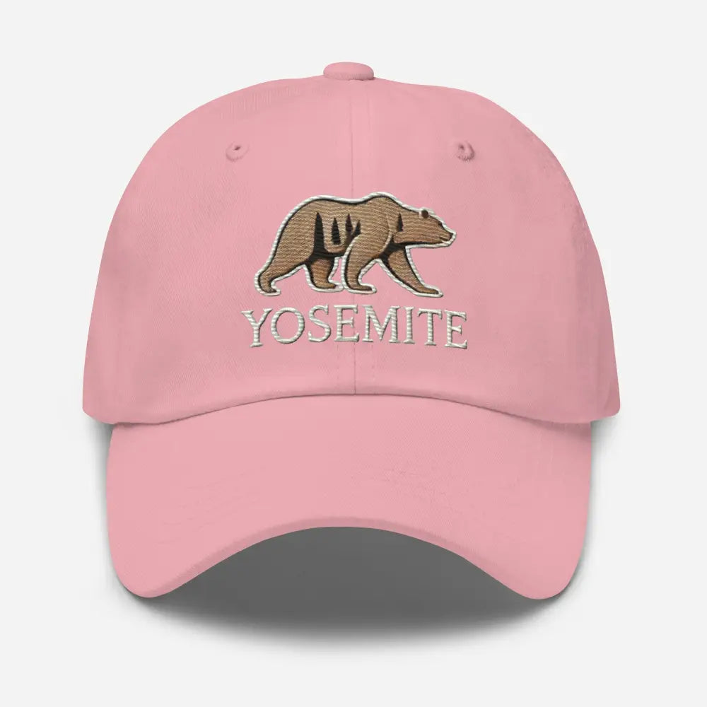 Pink embroidered Yosemite wildlife bear dad hat – National Park cotton cap for women