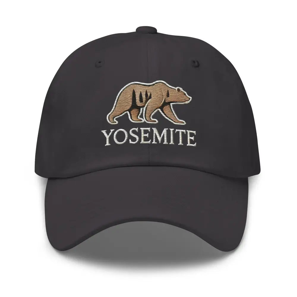 Dark grey embroidered Yosemite wildlife bear dad hat – National Park hiking cap