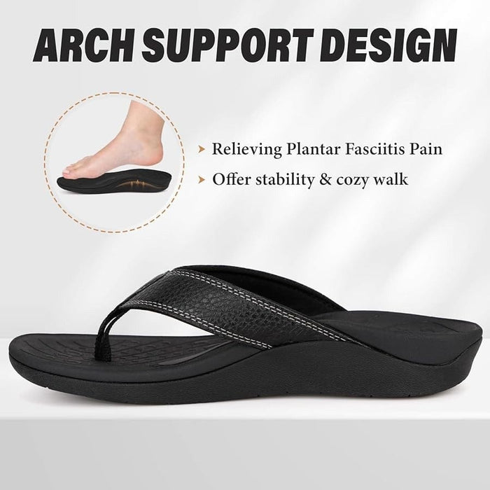 Ergofool 6 / Black ERGOfoot Orthotic Flip Flops Arch Support- Wom 6 and Men 5 Thong Sandals Shoes