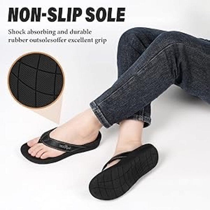 Ergofool 6 / Black ERGOfoot Orthotic Flip Flops Arch Support- Wom 6 and Men 5 Thong Sandals Shoes