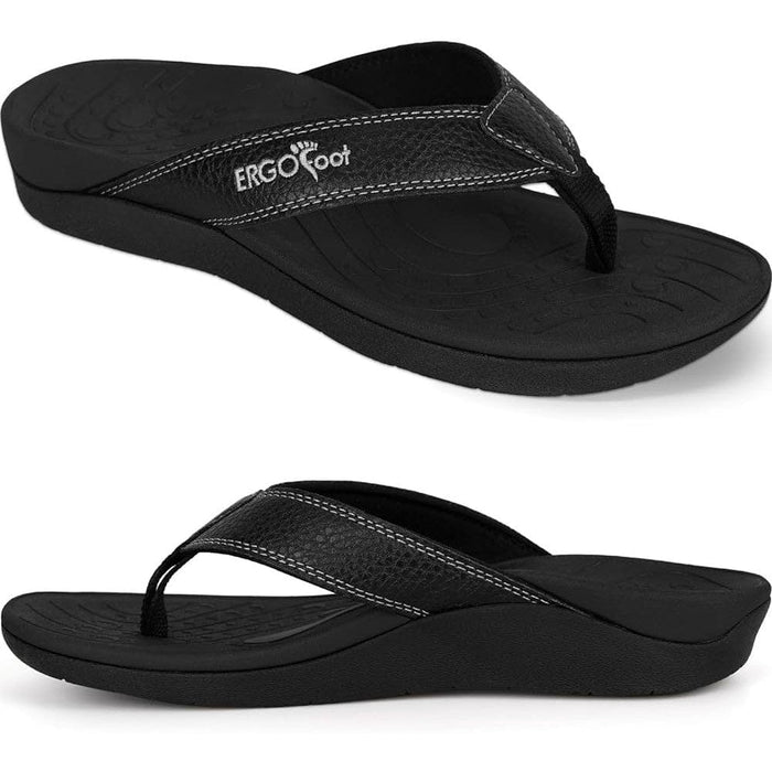 Ergofool 6 / Black ERGOfoot Orthotic Flip Flops Arch Support- Wom 6 and Men 5 Thong Sandals Shoes