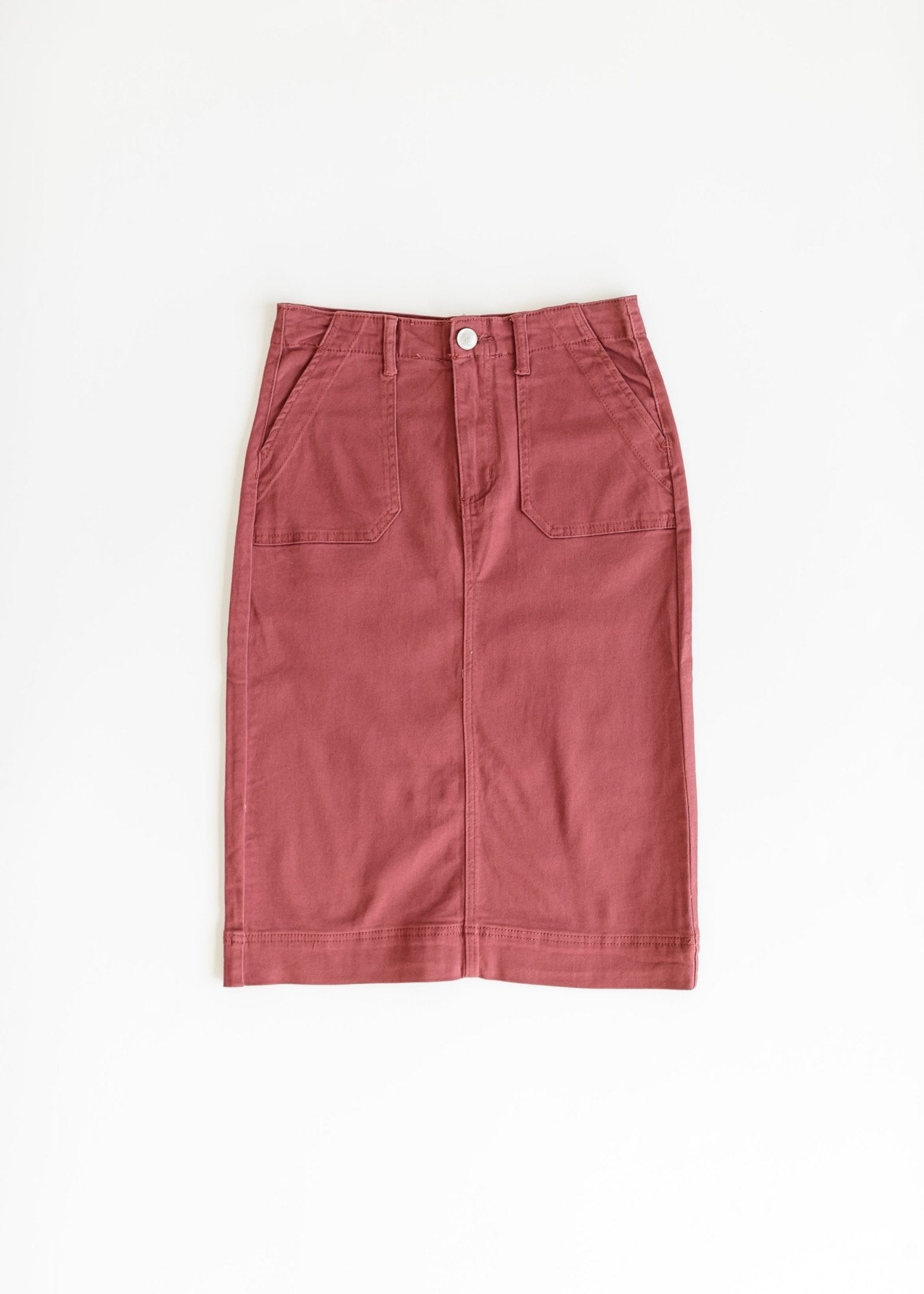 Erica Cotton Twill Midi Skirt – Classic Stretch Modest Skirt with Length Options - Triniskies