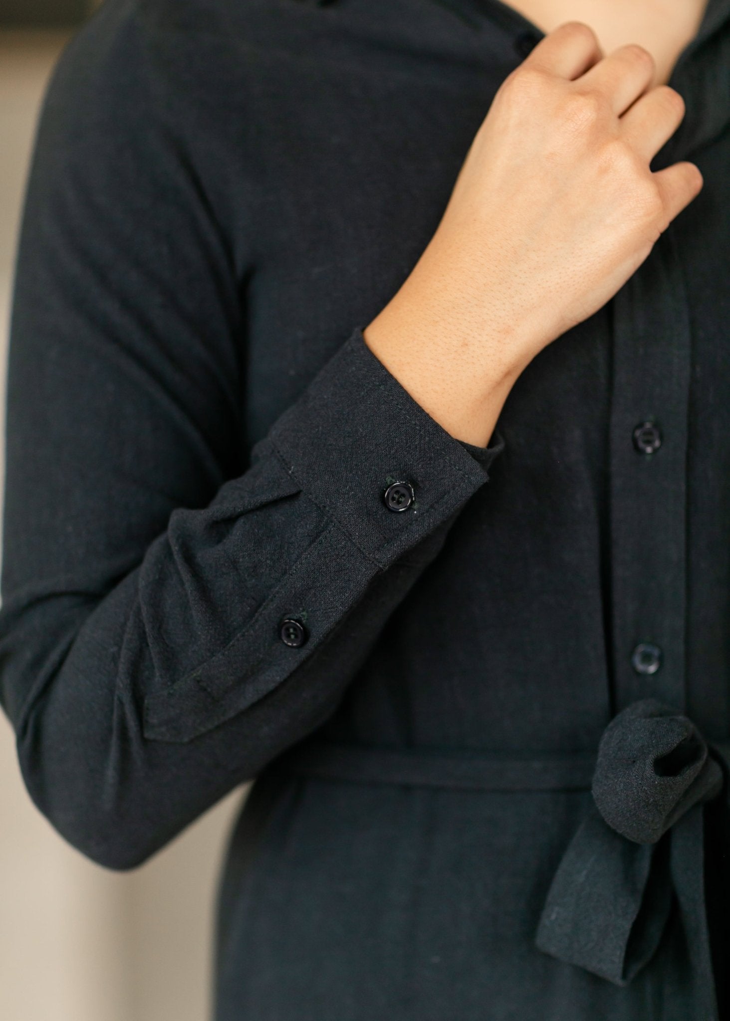 Essential Linen Shirt Dress – Long Sleeve Button - Front with Belt - Triniskies