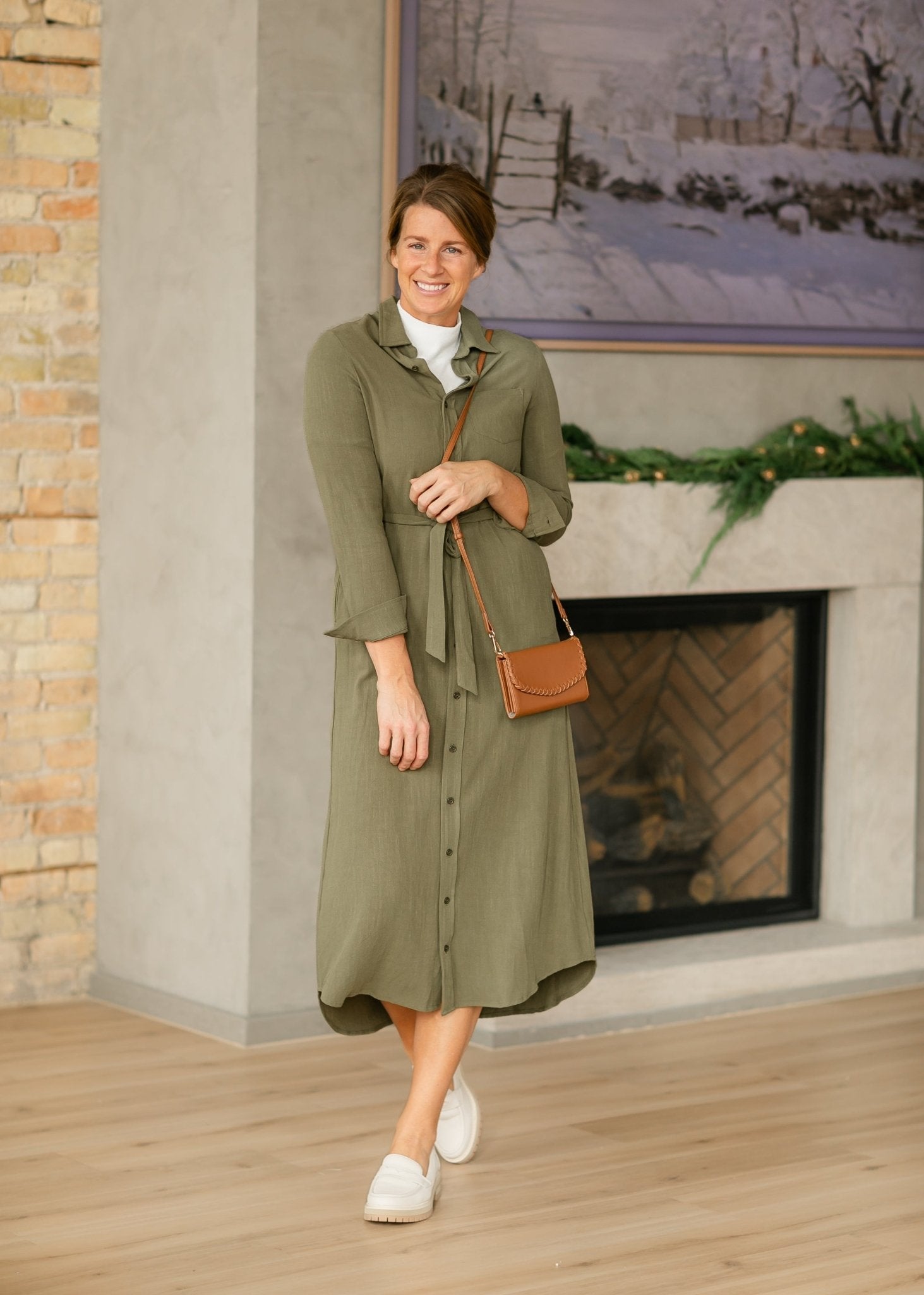 Essential Linen Shirt Dress – Long Sleeve Button - Front with Belt - Triniskies