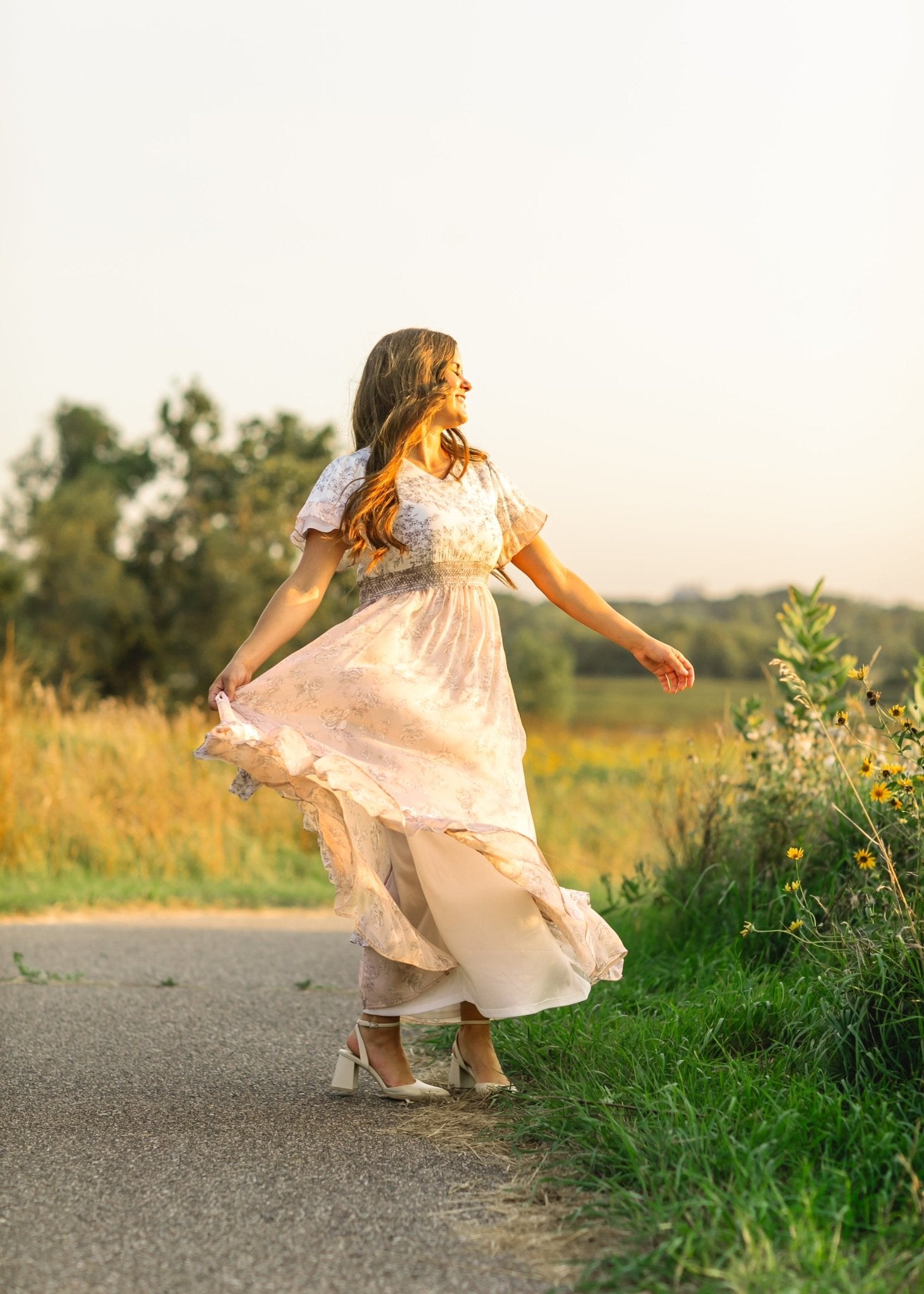 Estelle Floral Maxi Dress – Pink Ruffle Sleeve & Smocked Waist - Triniskies