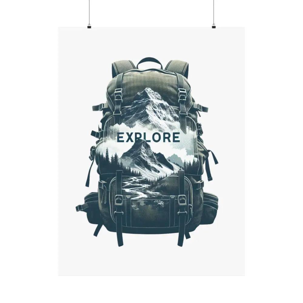 Green hiking backpack with Trini Skies explore outdoor adventure matte vertical design