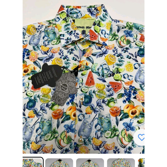 Luchiano Visconti Fruit Print Short-Sleeve Woven Men's Shirt, Size Small