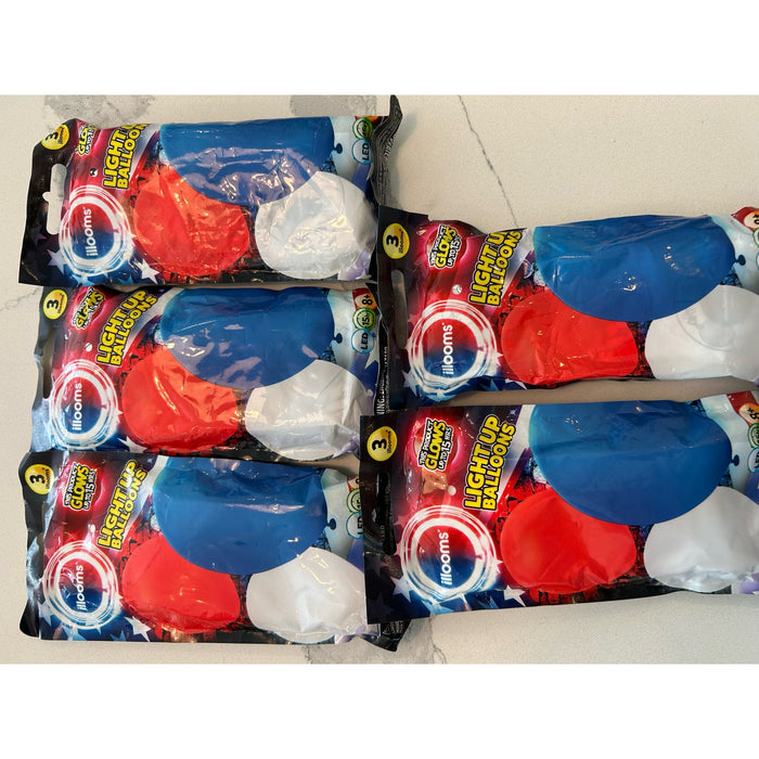 Illooms bundle of 5 packs Patriotic Light Up Balloons 15 Balloons Total