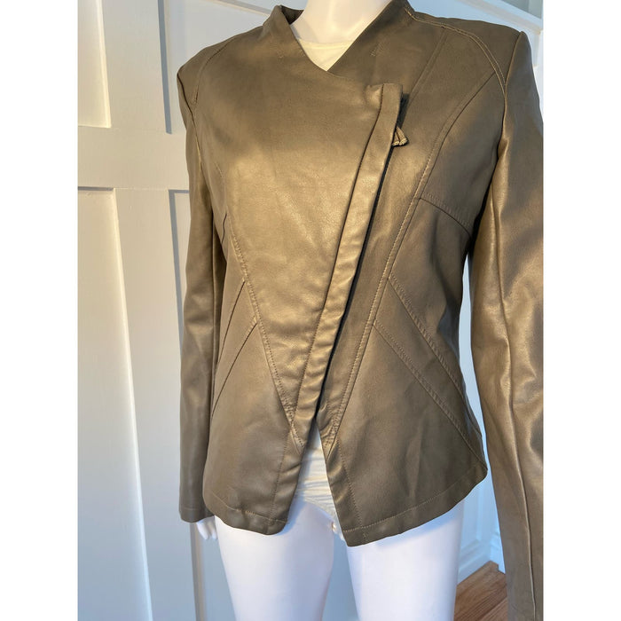 Comme USA faux leather jacket gray sz Medium Front zip closure Preowned wc28