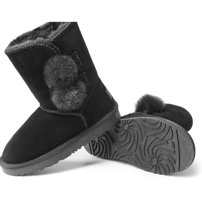 DREAM PAIRS Shorty-Pompom Snow Boots for Boys and Girls, Black, Size 11 Little Kid